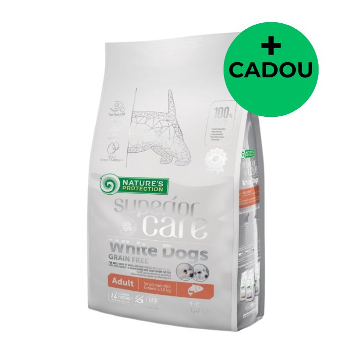 Hrană uscată câini - NATURES PROTECTION Superior Care White Dogs Small & Mini Adult Grain Free, Somon, 10 kg