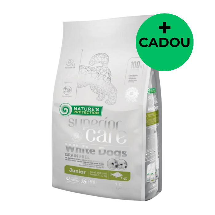 Hrană uscată câini - NATURES PROTECTION Superior Care White Dogs Small & Mini Junior Grain Free, Peste Alb, 10 kg