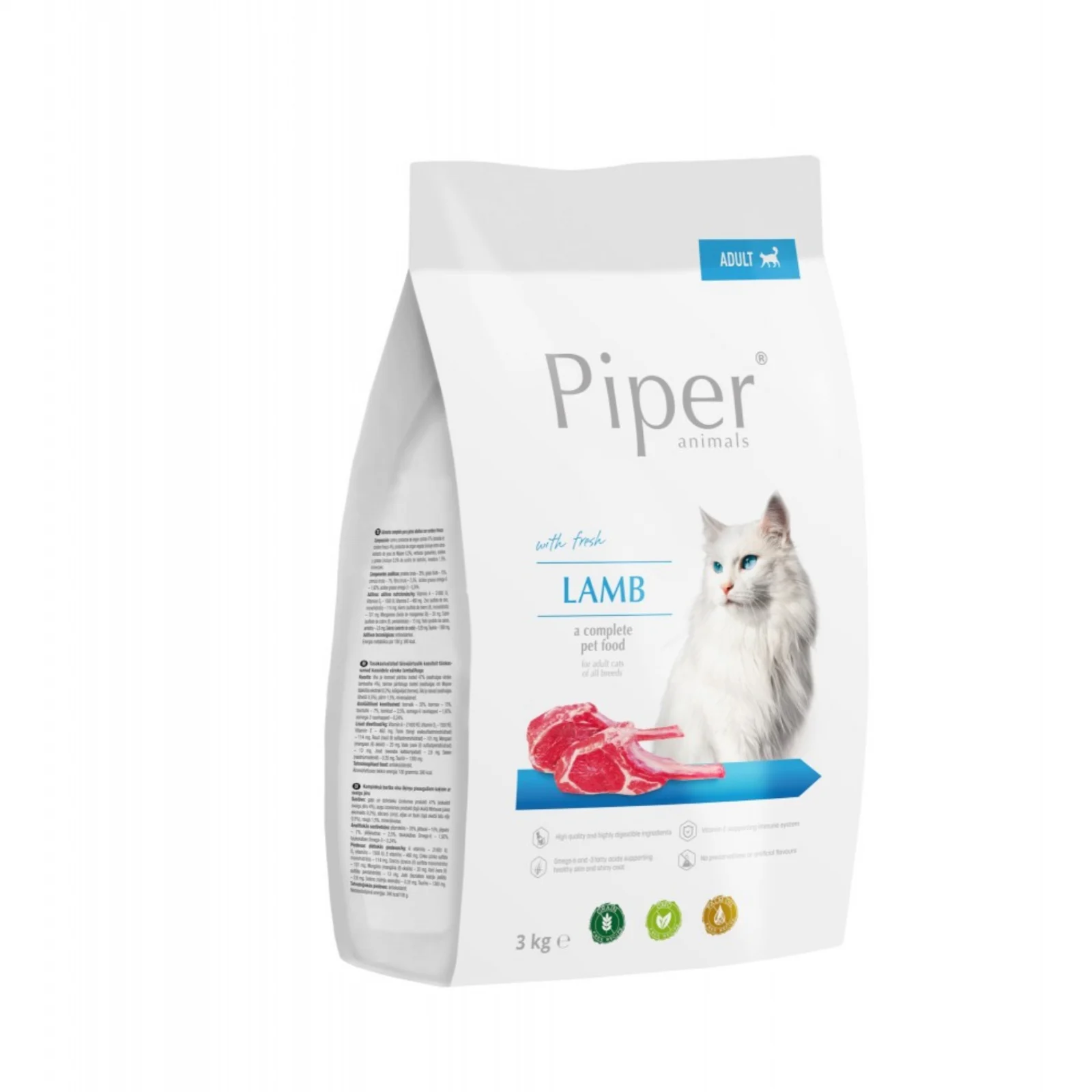 Hrană uscată pisici - Piper Animals Adult Cat Miel, Hrana Uscata Pisici Adulte Fara Cereale, 3 kg