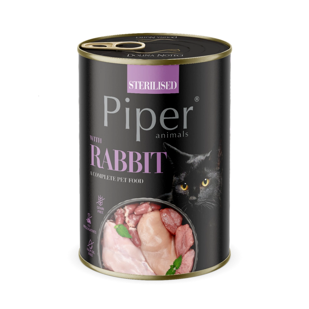 Hrană umedă pisici - Piper Animals Adult Cat Sterilised Iepure, Conserva Hrana Umeda Pisici Adulte Sterilizate, 400g