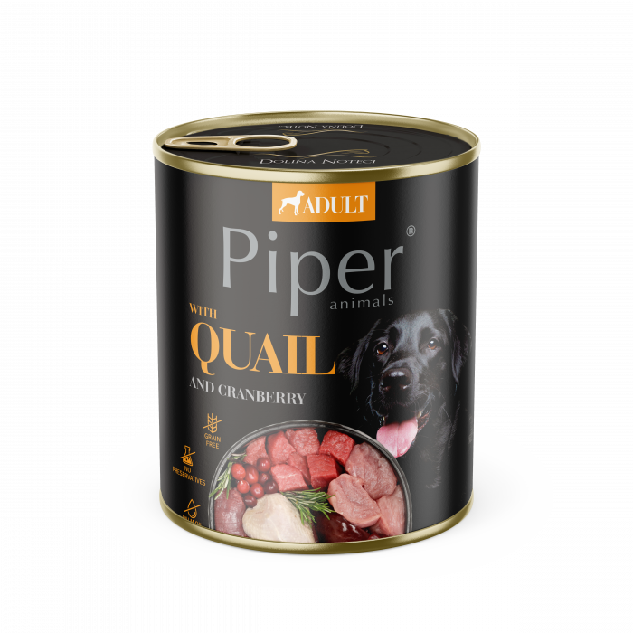 CÂINI - Piper Animals Adult Dog Prepelita si Merisoare, Conserva Hrana Umeda Fara Cereale Caini Adulti, 800 g