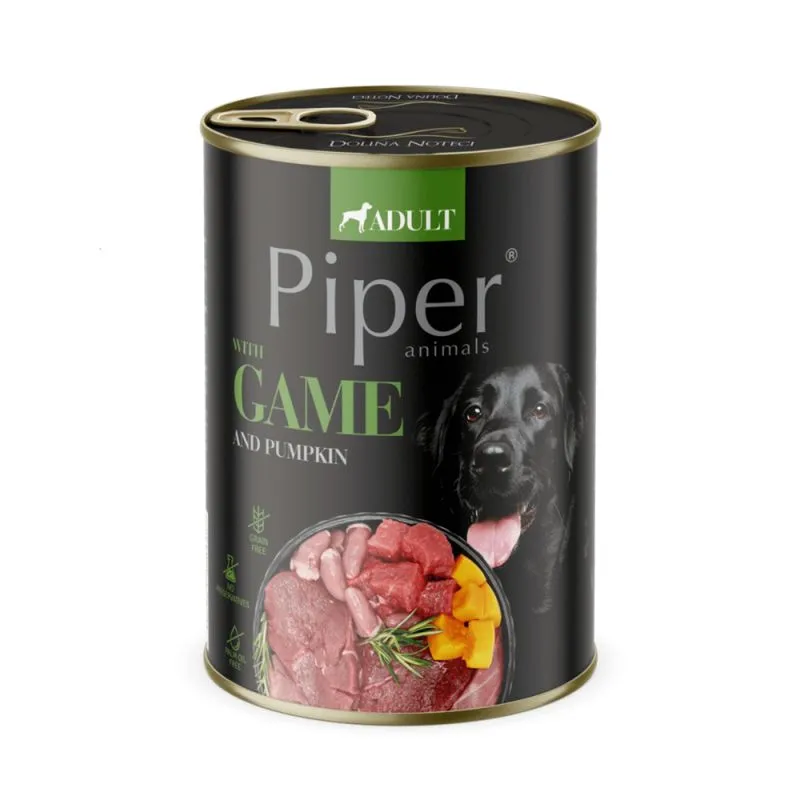 CÂINI - Piper Animals Adult Dog Vanat si Dovleac, Conserva Hrana Umeda Fara Cereale Caini Adulti, 400 g