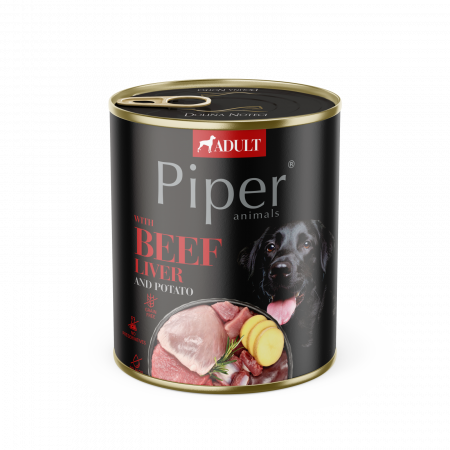 CÂINI - Piper Animals Adult Dog Ficat de Vita si Cartof, Conserva Hrana Umeda Fara Cereale Caini Adulti, 800 g