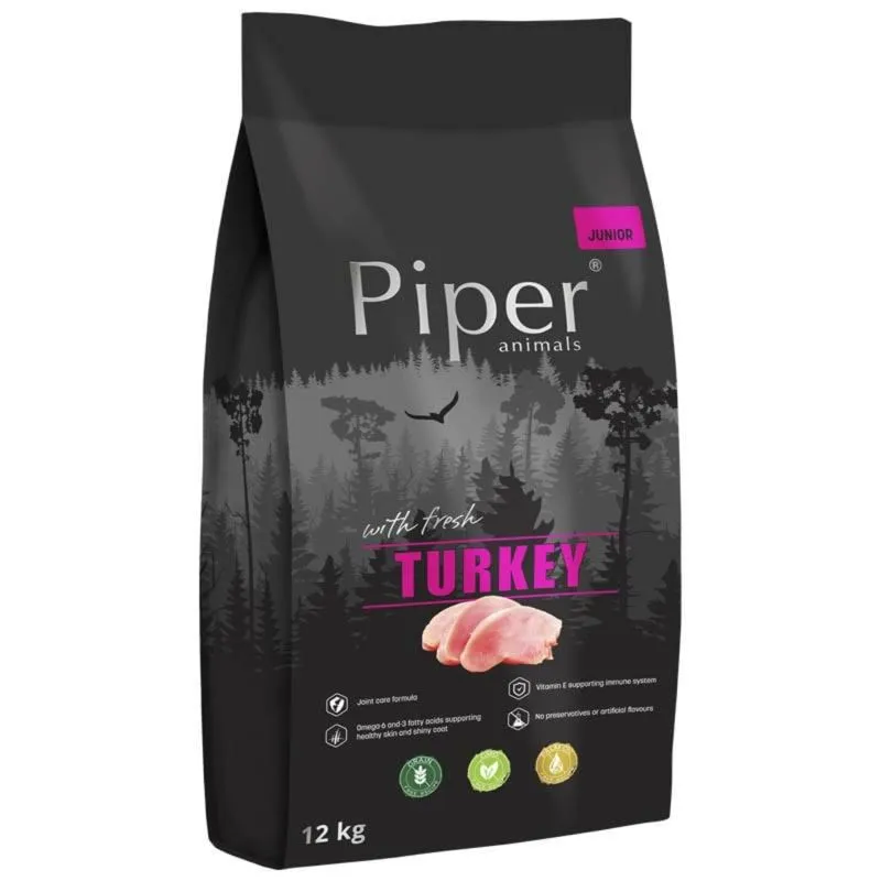 Hrană uscată câini - Piper Animals Junior Dog Curcan, Hrana Uscata Fara Cereale Caini Juniori, 12 kg