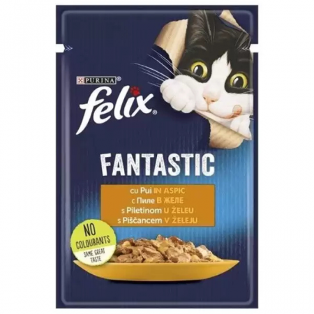 Hrană umedă pisici - Purina Felix Fantastic Pui in Aspic, Hrana Umeda Pisici Adulte, 85 g