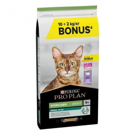 Hrană uscată pisici - PURINA PRO PLAN Adult Sterilised Renal Plus, Hrana Uscata Pisici Adulte Sterilizate, cu Curcan, 10+2 kg GRATIS