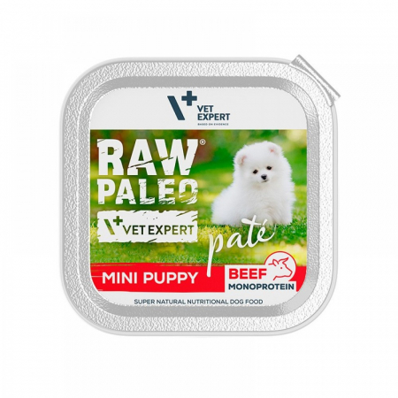 Hrană umedă câini - Raw Paleo Puppy Pate Vita, Hrana Umeda Monoproteica Caini Junior Talie Mica, 150 g