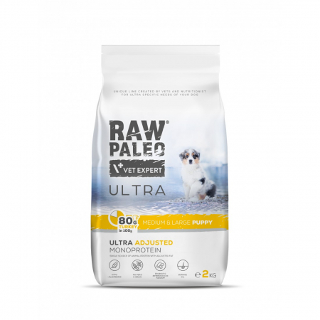 CÂINI - Raw Paleo Ultra Mini Puppy Curcan, Hrana Uscata Monoproteica Caini Junior Talie Mica, 2 kg