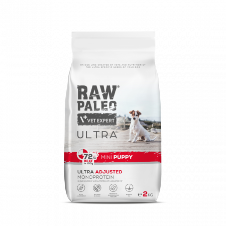 CÂINI - Raw Paleo Ultra Mini Puppy Vita, Hrana Uscata Monoproteica Caini Junior Talie Mica, 2 kg
