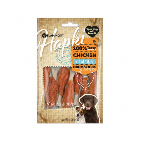 Recompense și Snack-uri - Recompense Caini FLAMINGO HAPKI DRUMSTICKS, Pui si Calciu, 400 g