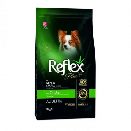 Hrană uscată câini - REFLEX PLUS Adult Mini & Small Breed, Hrană Uscată Câini Aduți Talie Mică și Foarte Mică, cu Pui, 3kg