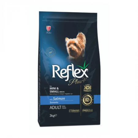 Hrană uscată câini - REFLEX PLUS Adult Mini & Small Breeds, Hrană Uscată Câini Adulți Talie Mică și Foarte Mică, cu Somon, 3kg