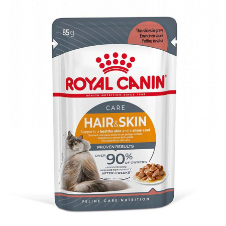 PROMOȚII - ROYAL CANIN Hair & Skin, Hrana Umeda Pisici Adulte (Piele si Blana), in sos, 12x85 g