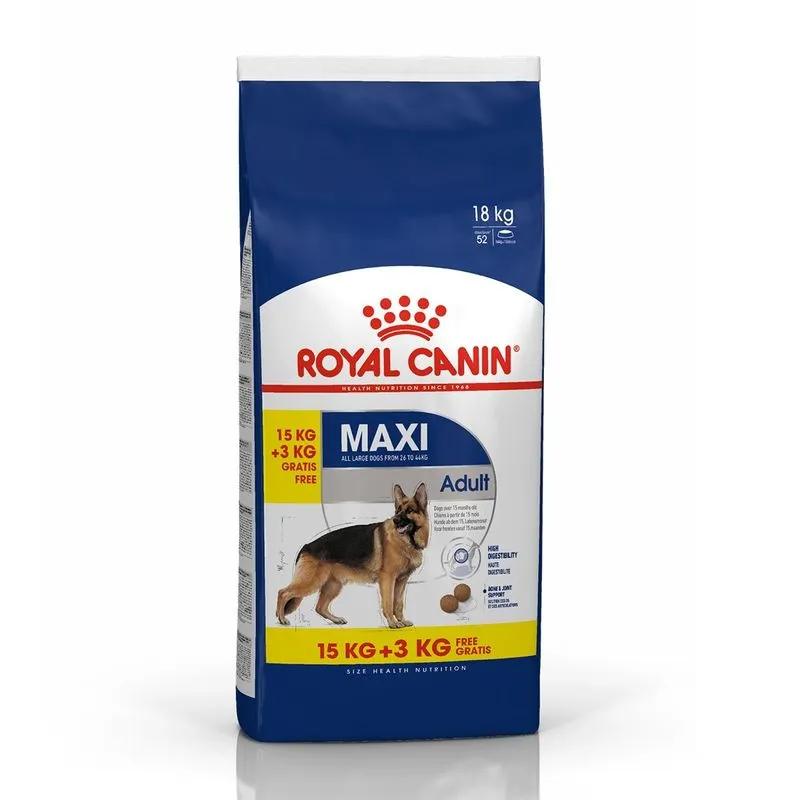 PROMOȚII - Royal Canin Maxi Adult Dog, Hrana Uscata Caini Adulti Talie Mare, 15+3 kg GRATIS