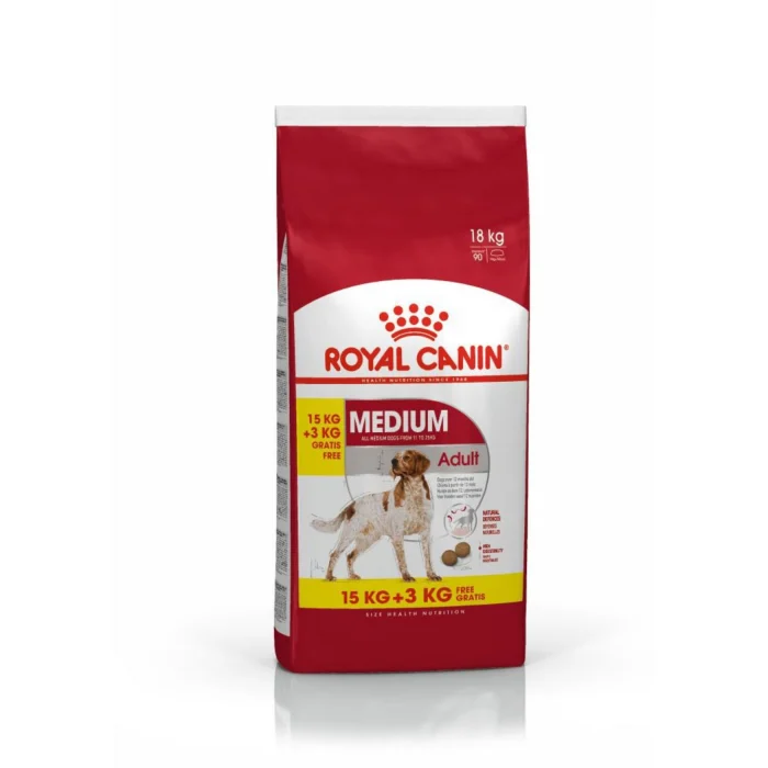 PROMOȚII - Royal Canin Medium Adult Dog, Hrana Uscata Caini Adulti Talie Medie, 15+3 Kg GRATIS