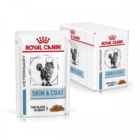 Diete veterinare și hrană specială - ROYAL CANIN Skin&Coat, Hrana Umeda Pisici Adulte (in sos), 12x85g