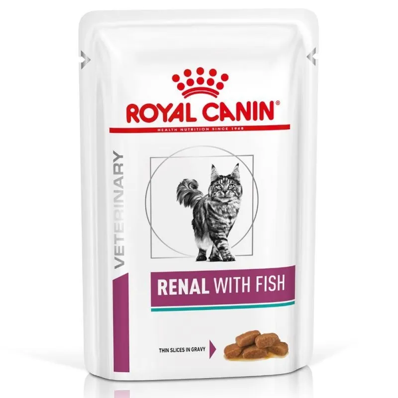 Diete veterinare și hrană specială - Royal Canin Veterinary Felin Renal cu Peste, Hrana Umeda Pisici Adulte (in sos), 12x85g
