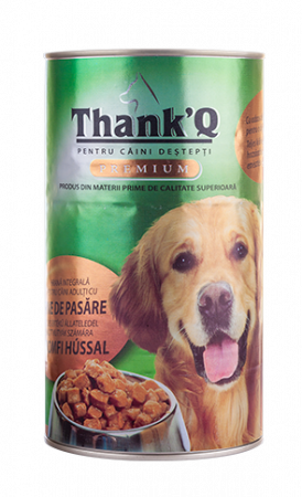 Hrană umedă câini - ThankQ Premium Conserva Pasare Caini Adulti, 1240 g