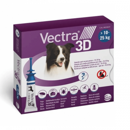 Antiparazitare Interne si Externe - Vectra 3D Spot On Caine 10-25 kg , Solutie Antiparazitara, 1 pipeta