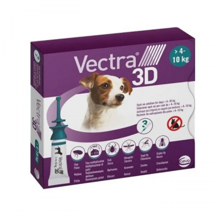 Antiparazitare Interne si Externe - Vectra 3D Spot On Caine 4-10 kg , Solutie Antiparazitara, 1 pipeta