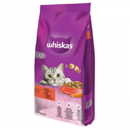Hrană uscată pisici - WHISKAS, Hrana Uscata Pisici Adulte, Vita, 14 kg