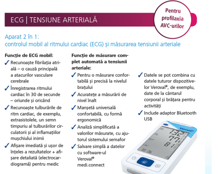 Electrocardiograf portabil (ECG / EKG) si tensiometru de brat Veroval, validat clinic, transfer date, 2 utilizatori, 3 ani garantie + Glucometru Fora GD50 [4]