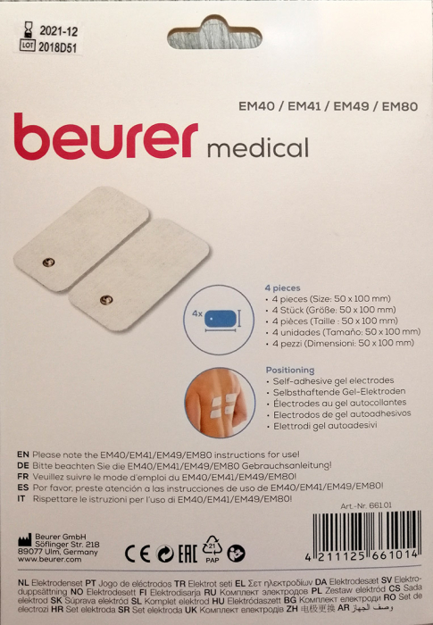 Electrozi (paduri) MARI pentru electrostimulatoare musculare Beurer EM80, EM41, EM49 - 4 buc, compatibili Sanitas [4]