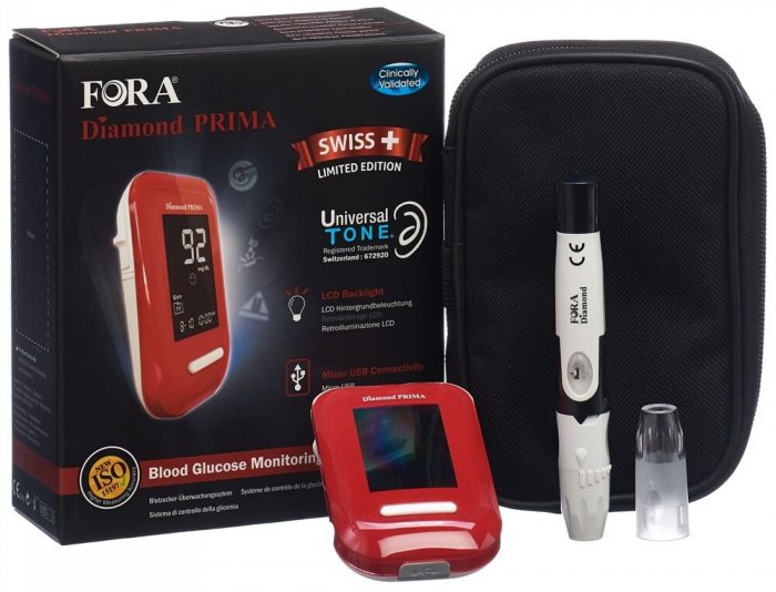 FORA Diamond Prima DM10 - Sistem de monitorizare a glicemiei (glucometru), iluminare backlit, comunicare vocala rezultat prin Universal Tone, transfer date PC [6]