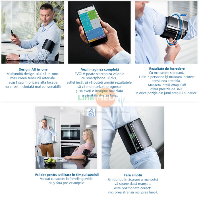 Omron EVOLV - Tensiometru digital de brat, manseta inteligenta 22-42 cm, transfer date Bluetooth, fara cabluri, validat clinic, ecran OLED, fabricat in Japonia [4]