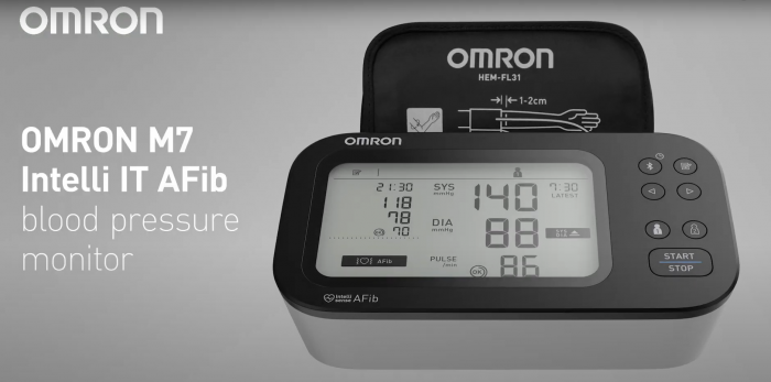 OMRON M7 Intelli IT AFib (HEM-7380T1-EBK) cu Bluetooth - Tensiometru de brat, detectare fibrilatie atriala, manseta inteligenta Intelli Cuff, transfer date Omron Connect, afisaj DUAL [5]