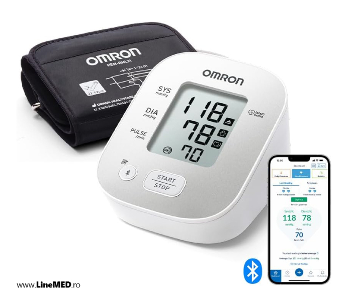 Omron X2 Smart+, Tensiometru de brat, validat clinic, transfer date Bluetooth in aplicatia Omron Connect, manseta mare 22-42 cm [2]