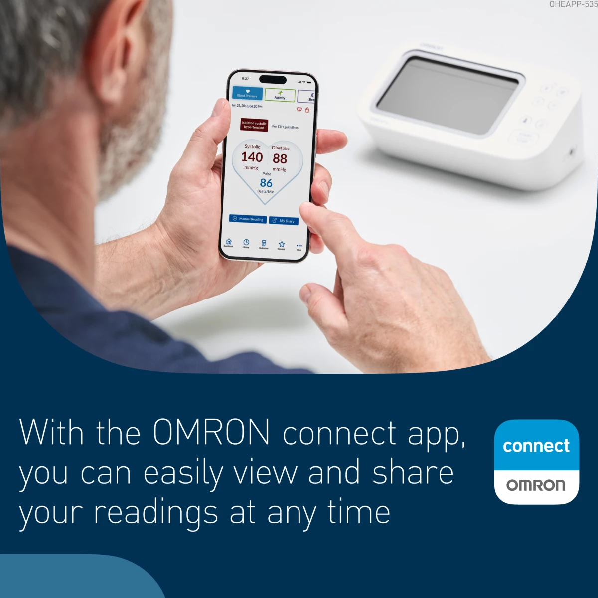 OMRON X7 Smart AFib (HEM-7380T1-EOSL) cu Bluetooth - Tensiometru de brat, detectare fibrilatie atriala, manseta inteligenta Intelli Cuff, transfer date Omron Connect, afisaj DUAL [8]