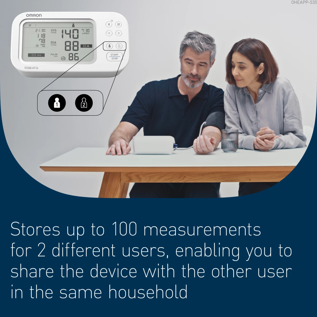 OMRON X7 Smart AFib (HEM-7380T1-EOSL) cu Bluetooth - Tensiometru de brat, detectare fibrilatie atriala, manseta inteligenta Intelli Cuff, transfer date Omron Connect, afisaj DUAL [7]