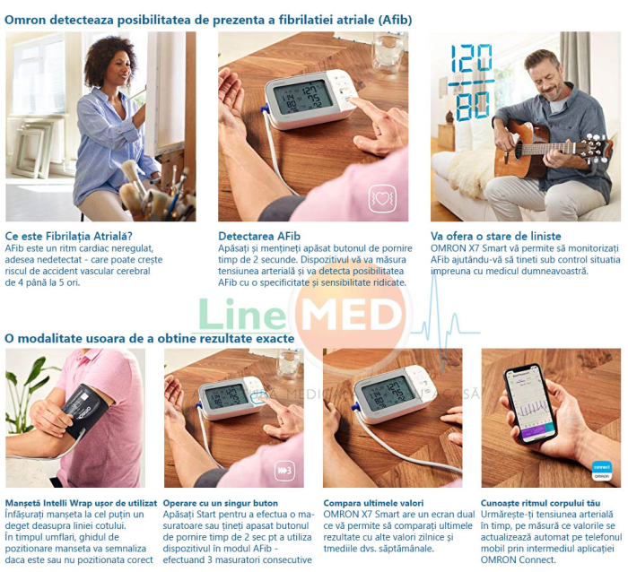 OMRON X7 Smart cu Bluetooth - Tensiometru de brat, detectare fibrilatie atriala (Afib), manseta inteligenta Intelli Cuff, transfer date Omron Connect, afisaj DUAL [5]
