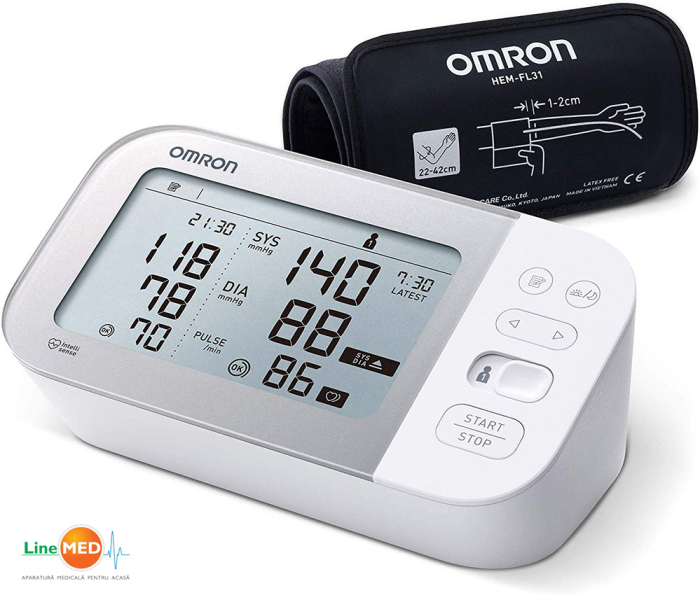 OMRON X7 Smart cu Bluetooth - Tensiometru de brat, detectare fibrilatie atriala (Afib), manseta inteligenta Intelli Cuff, transfer date Omron Connect, afisaj DUAL [8]