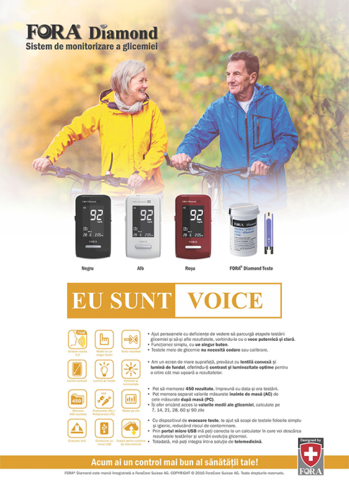 PACHET Glucometrul FORA Diamond VOICE DM20a cu functie vocala + 1 cutie Teste (50buc) + 1 cutie ace (50 buc) [2]
