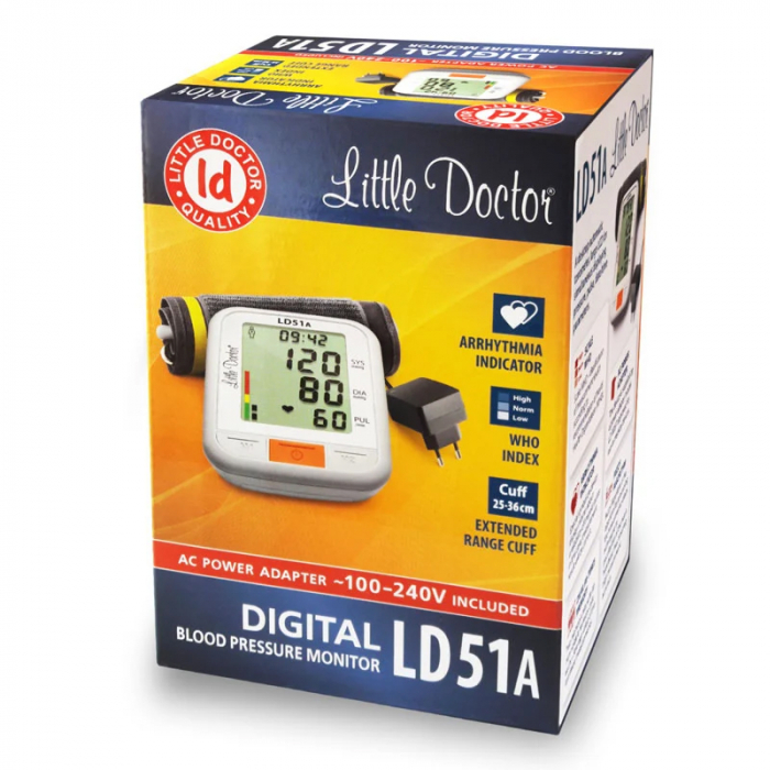 Tensiometru electronic de brat Little Doctor LD 51a, afisaj XXL, detector aritmie, indicator WHO, afisare data si ora, adaptor priza inclus [4]