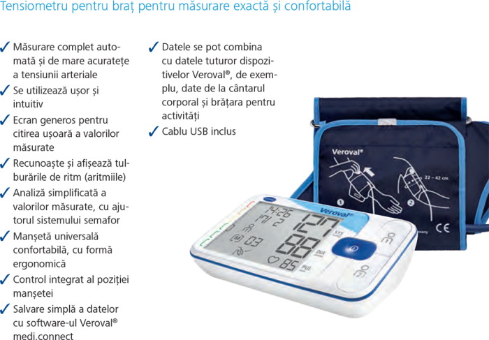 Veroval - Tensiometru de brat validat clinic, 5 ani garantie, manseta 22-42 cm, transfer date [3]