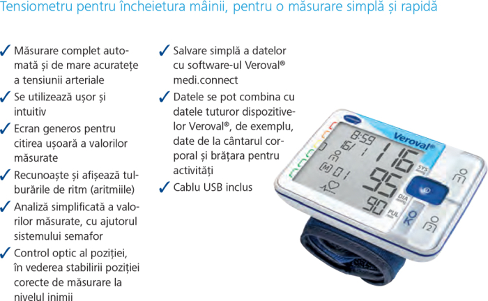 Veroval - Tensiometru de incheietura, validat clinic, 5 ani garantie, cablu USB pentru transfer date [4]