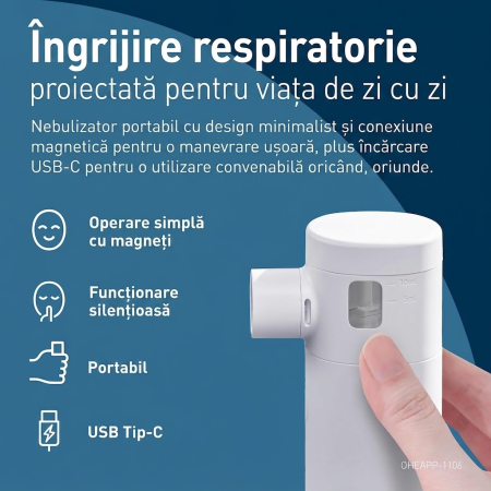 Omron MicroAir Move - Nebulizator portabil silentios, cu ultrasunete, reincarcabil prin USB-C [1]