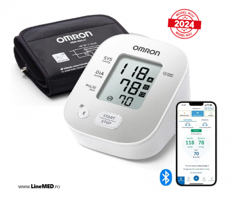 Tensiometre - Omron X2 Smart+, Tensiometru de brat, validat clinic, transfer date Bluetooth in aplicatia Omron Connect, manseta mare 22-42 cm