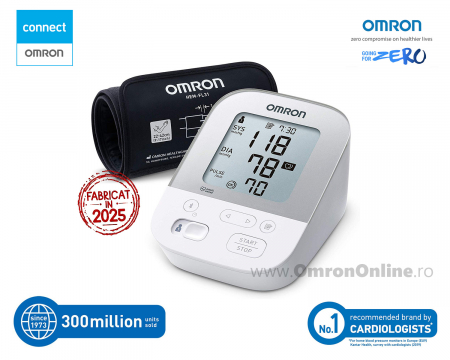 OMRON X4 Smart cu Bluetooth - Tensiometru de brat, manseta inteligenta Intelli Cuff, transfer date Omron Connect, validat clinic, garantie 3 ani