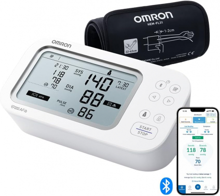OMRON X7 Smart AFib (HEM-7380T1-EOSL) cu Bluetooth - Tensiometru de brat, detectare fibrilatie atriala, manseta inteligenta Intelli Cuff, transfer date Omron Connect, afisaj DUAL [2]