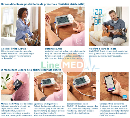 OMRON X7 Smart cu Bluetooth - Tensiometru de brat, detectare fibrilatie atriala (Afib), manseta inteligenta Intelli Cuff, transfer date Omron Connect, afisaj DUAL [4]