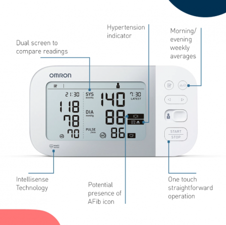 OMRON X7 Smart cu Bluetooth - Tensiometru de brat, detectare fibrilatie atriala (Afib), manseta inteligenta Intelli Cuff, transfer date Omron Connect, afisaj DUAL [2]