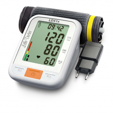 Tensiometre de brat - Tensiometru electronic de brat Little Doctor LD 51a, afisaj XXL, detector aritmie, indicator WHO, afisare data si ora, adaptor priza inclus