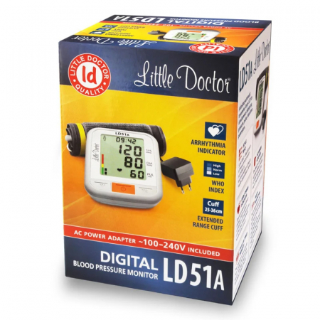 Tensiometru electronic de brat Little Doctor LD 51a, afisaj XXL, detector aritmie, indicator WHO, afisare data si ora, adaptor priza inclus [3]