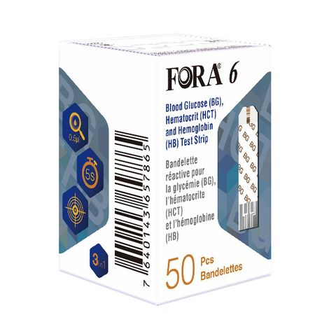 Analizor multiparametru (glicemie, hematocrit, cetone, colesterol, acid uric...) - Teste glicemie, hematocrit, hemoglobina FORA 6 Connect (50buc)