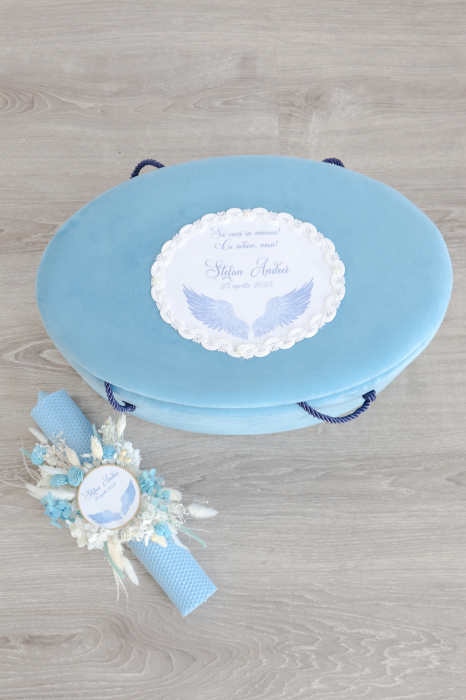 Aripi de Înger – Set Botez Personalizat Băiețel trusou si lumanare [4]