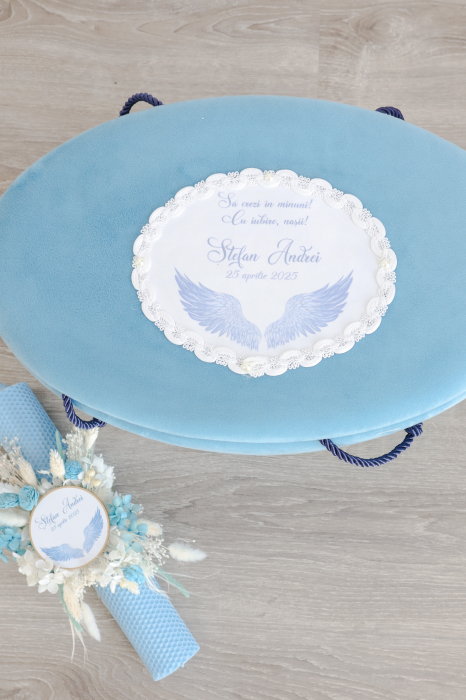 Aripi de Înger – Set Botez Personalizat Băiețel trusou si lumanare [2]